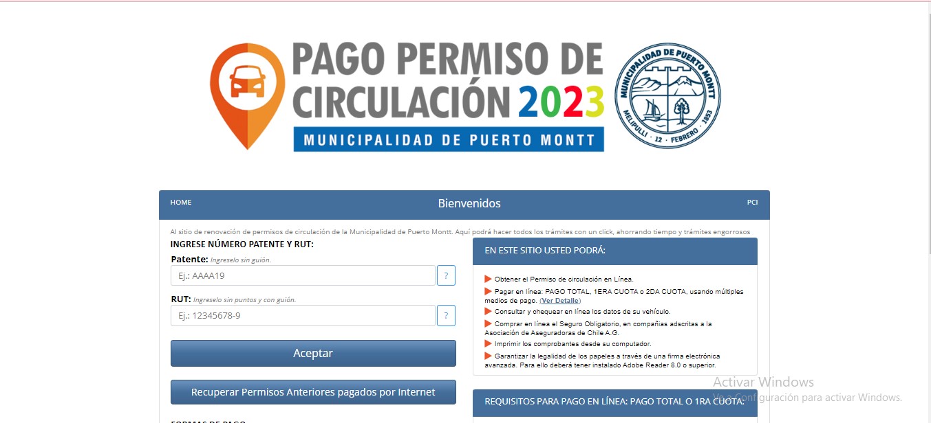 Pagina web para el permiso de circulación Puerto Montt
