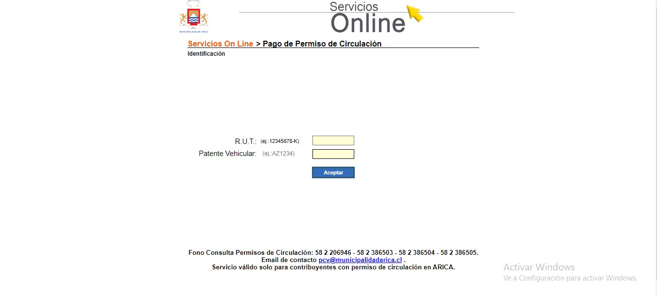Pago online permiso de circulación Arica